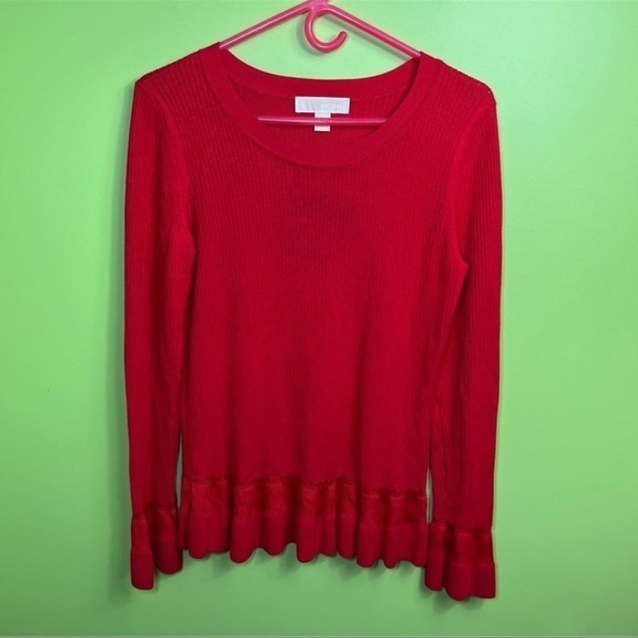 Michael Kors Sweaters - Michael Kors red ruffled sleeves sweater size M great condition